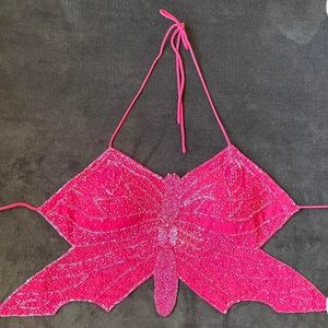 2000s Vintage Beaded Butterfly Halter
Top